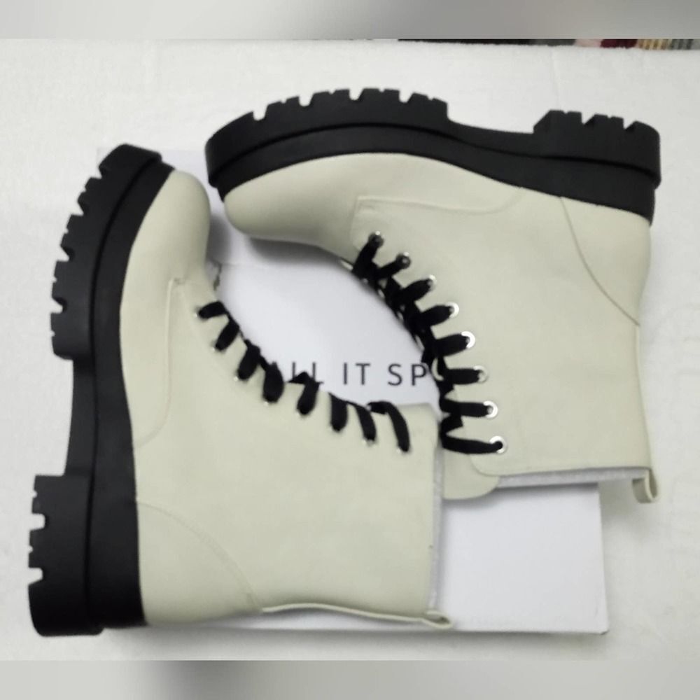 Women's Lug Sole Combat Boots Size 8.5 CALL‎ IT SPRING Moto Shoes Off White $89